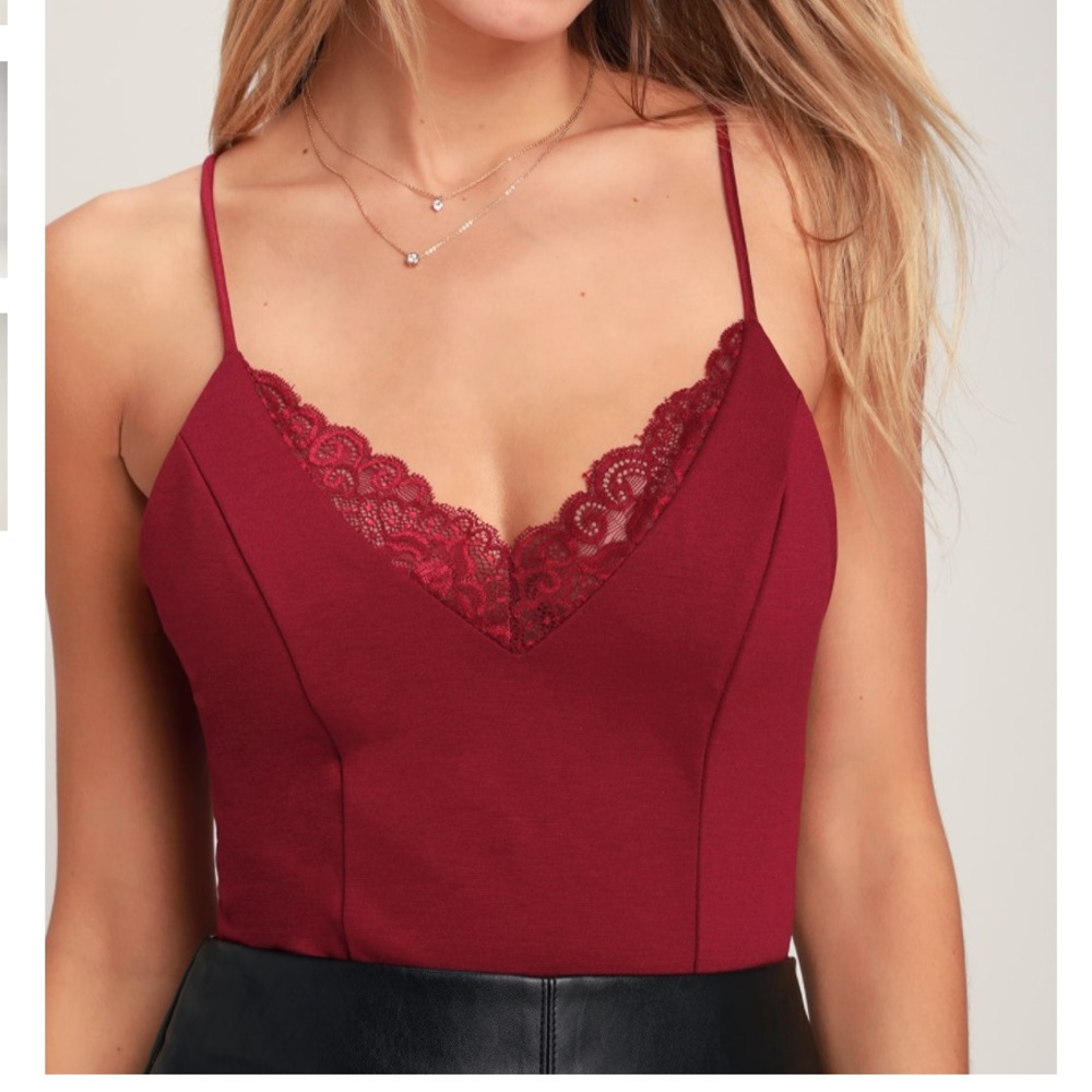Lulus Chelsey Burgundy Lace Bodysuit